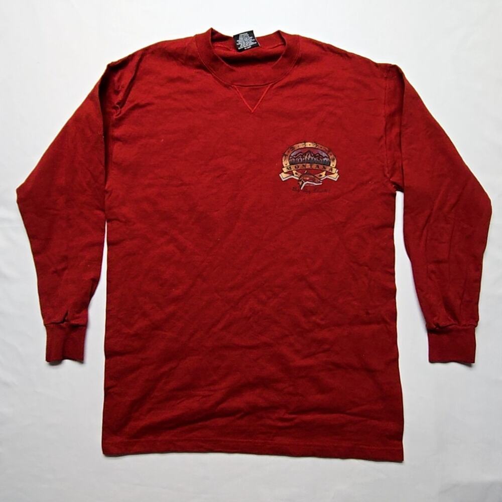 Vintage Montana Big Sky Country T-shirt Signal Sports Red Long Sleeve Mens L Tee